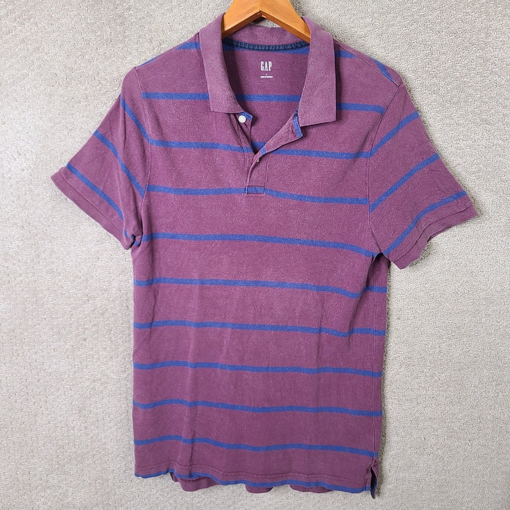 Gap Shirt Mens Large Purple Striped Polo Short Sleeve Cotton Casual Top